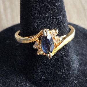 VTG 80s Faux Sapphire Diamond Marquise Cut Cubic Zirconia 18k HGE PAD Ring 8.5